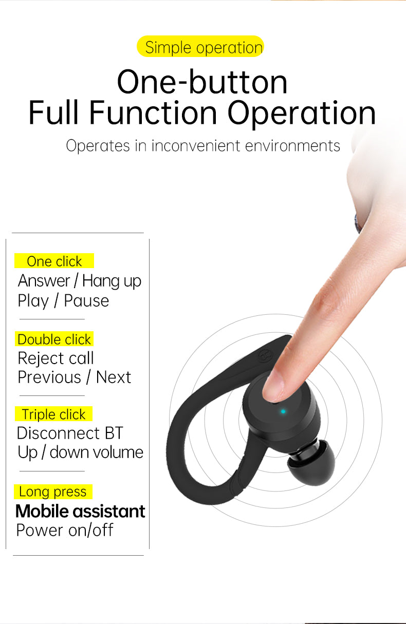 Bluetooth Headset, IPX7 Waterproof Sports Noise Reduction