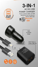 3-In-1 AC/DC/USB Power Charger for iOS Device