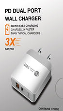 Travel Wall Charger Adapter with Dual Ports of USB and Type-C
